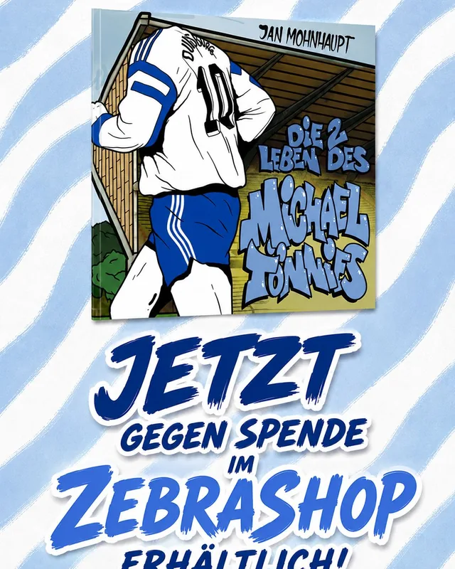 Plakat: die Hörbuch-CD „Die 2 Leben des Michael Tönnies“, jetzt gegen Spende im ZebraShop erhältlich